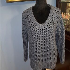 Cozy Slate Blue Boutique Open Knit Sweater